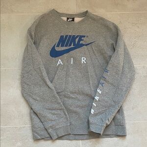 Nike Men's Gray Crewneck Sweater with Blue Logo